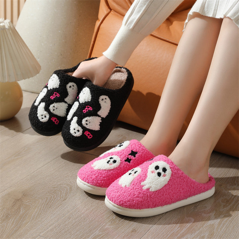 Halloween Cartoon Ghost Cotton Slippers For Women Indoor Non-slip Bedroom Floor Slipper Winter House Shoes 🇬🇧