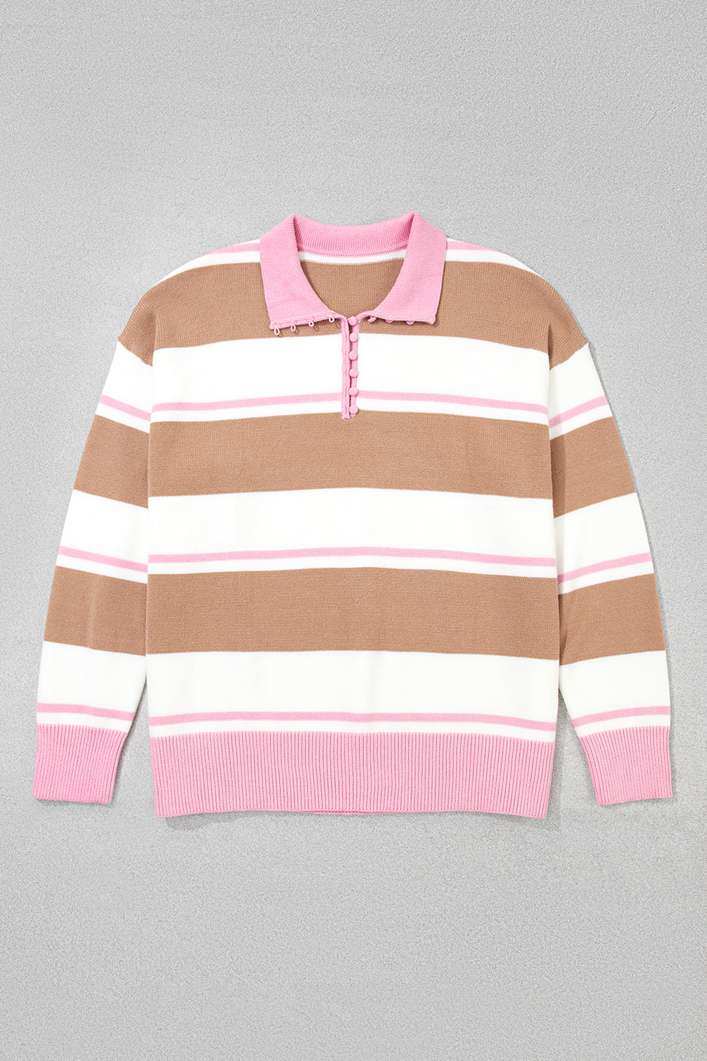 Pink Stripe Striped Colorblock V Neck Long Sleeve Tunic Sweater 🇺🇸