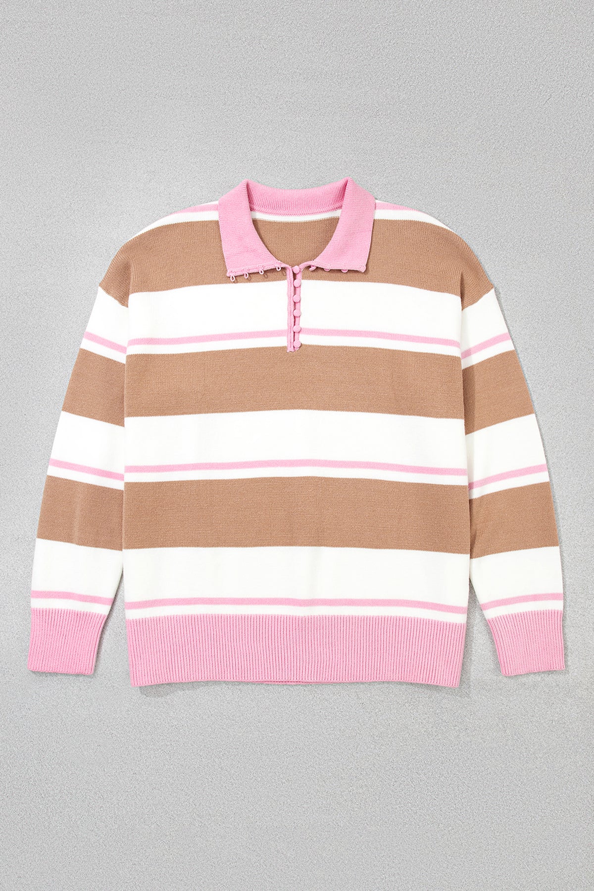 Pink Stripe Striped Colorblock V Neck Long Sleeve Tunic Sweater 🇺🇸
