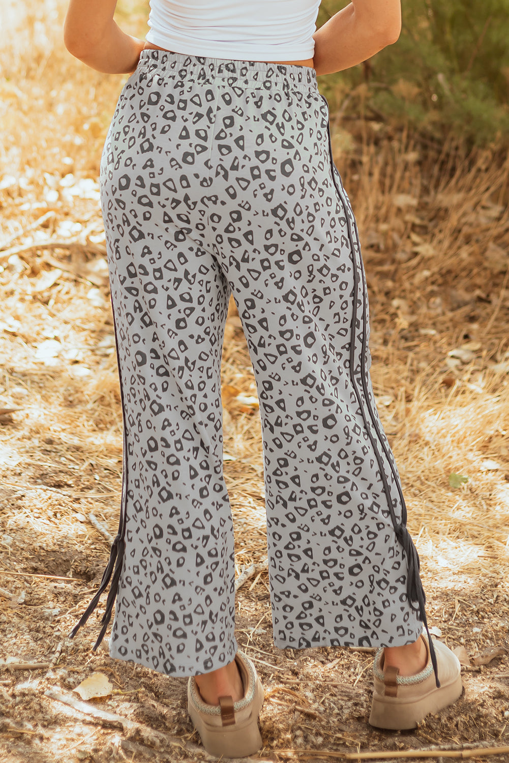 Gray Leopard High Waist Side Bow Straight Leg 🇺🇸