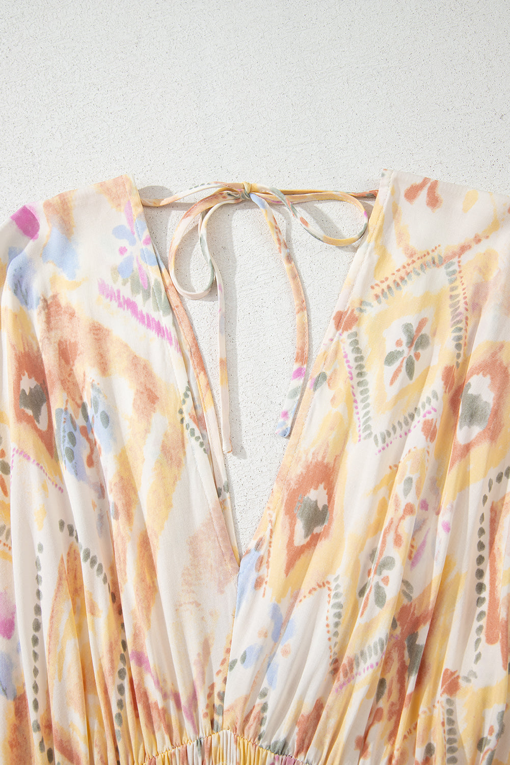 Multicolour Geometric Print Half Sleeve Shirred High Waist Maxi Dress 🇺🇸