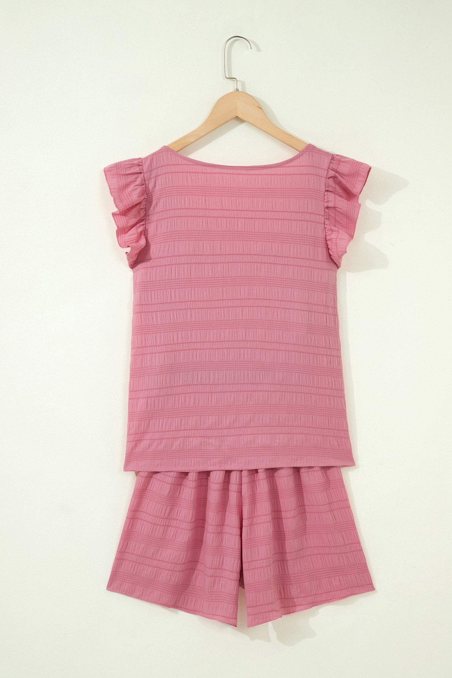 Peach Blossom Textured Square Neck Top and Shirred High Waist Shorts Set 🇺🇸