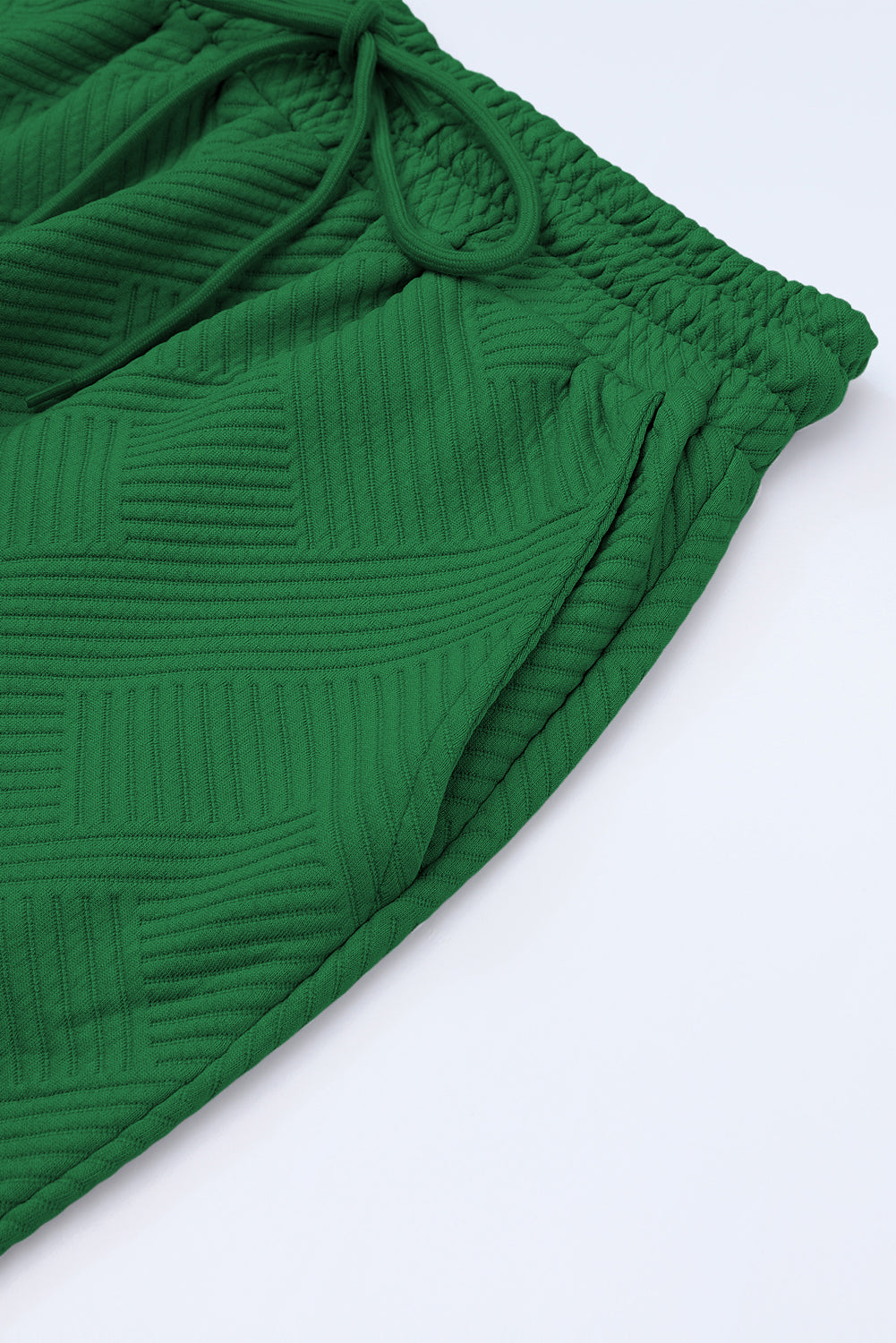 Dark Green Textured Loose Fit T Shirt and Drawstring Pants Set 🇨🇳