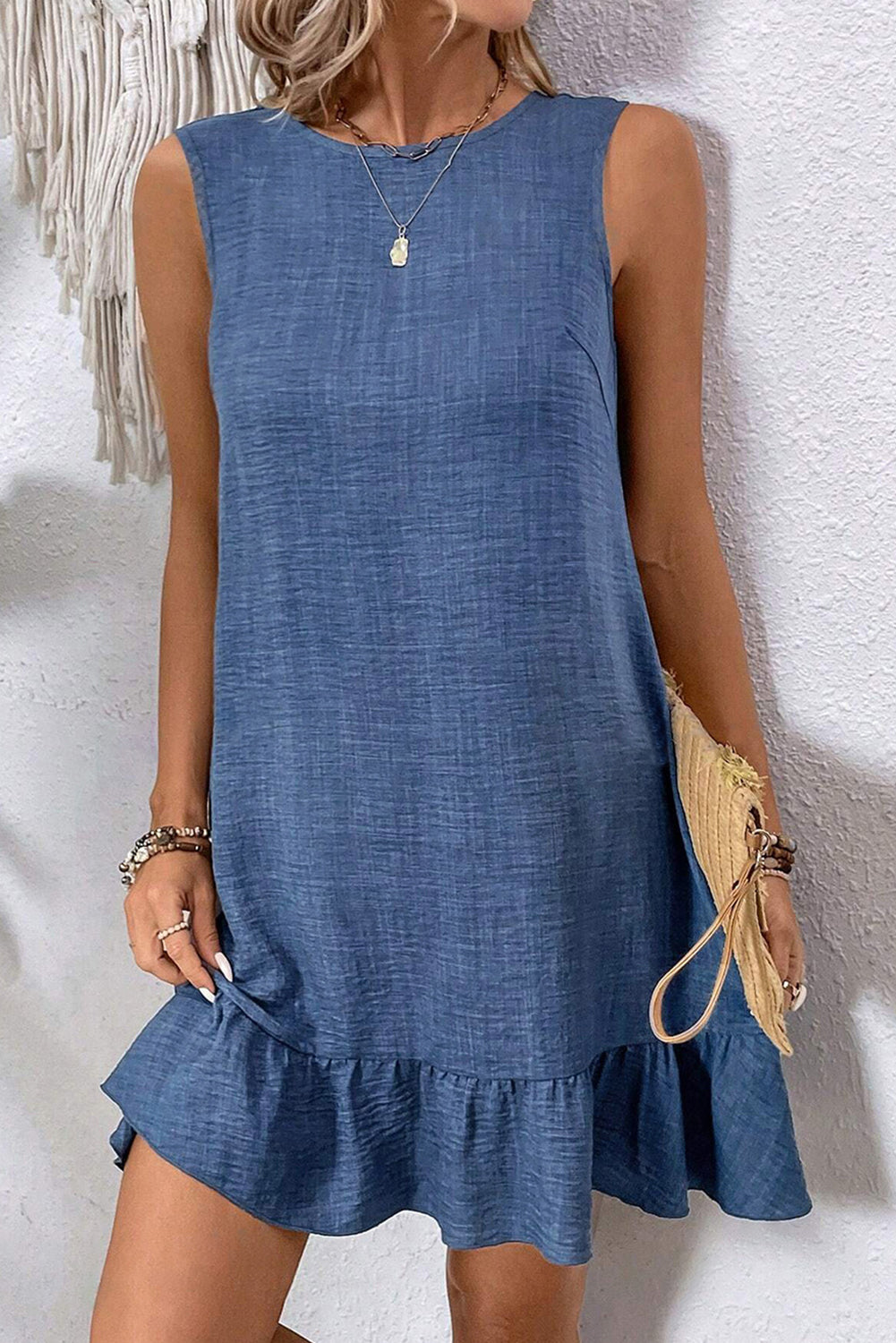 Ashleigh Blue Knot Scoop Back Ruffle Hem Sleeveless Mini Dress 🇨🇳