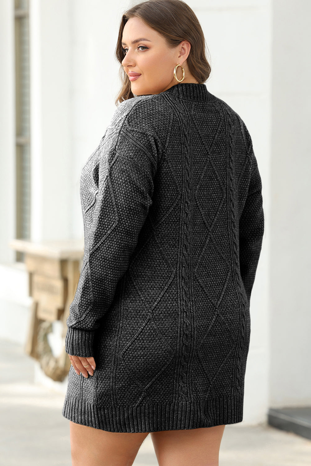 Black Cable Knit Drop Shoulder Loose Fit Sweater Dress 🇺🇸
