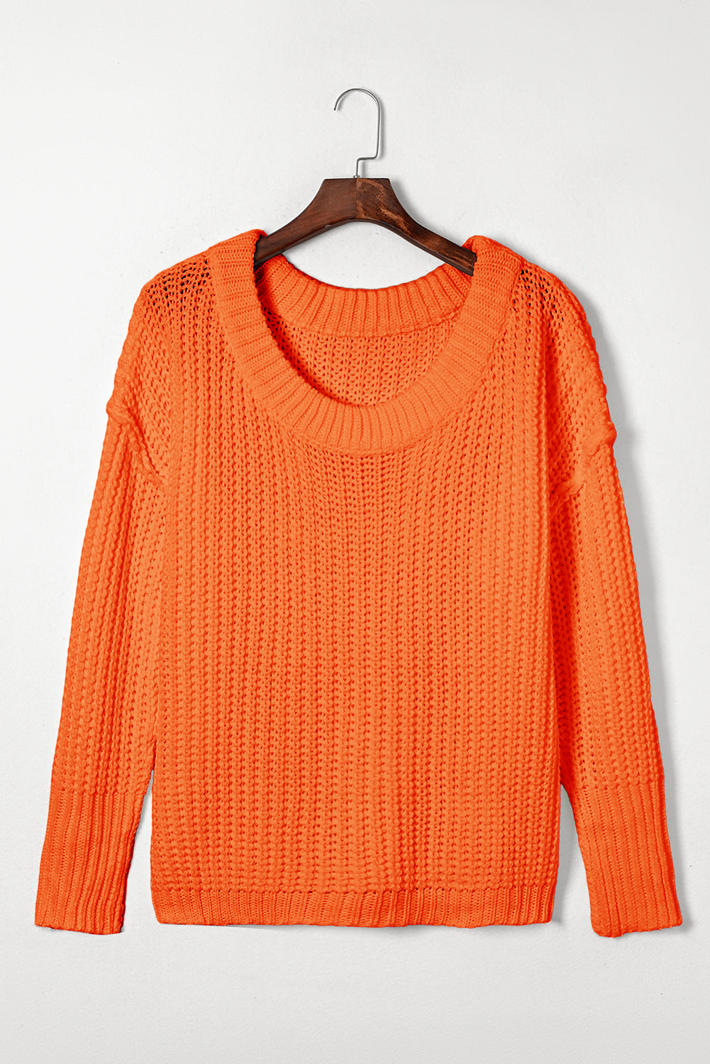 Orange Ribbed Knit Round Neck Slouchy Chunky Sweater 🇺🇸