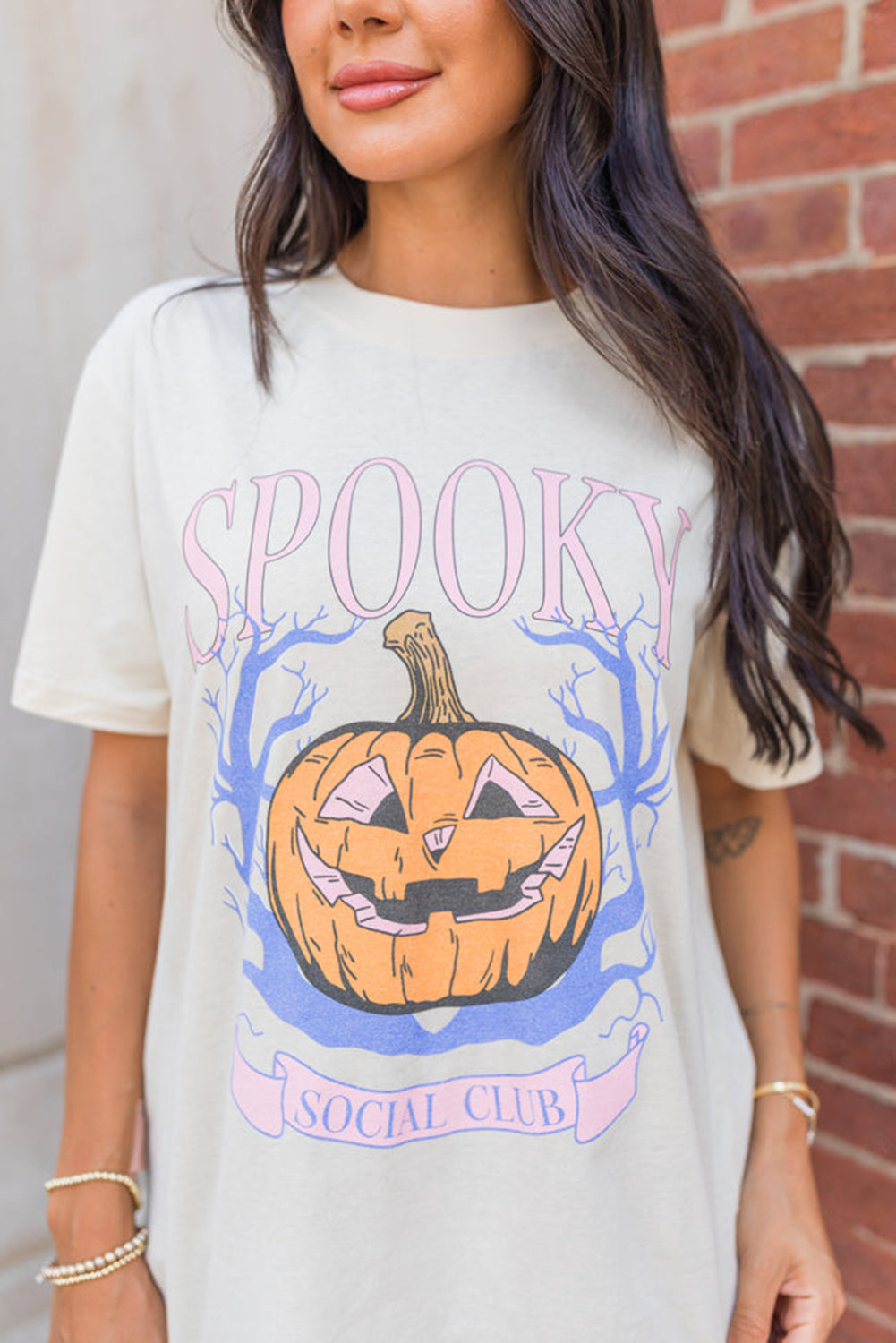 White SPOOKY Pumpkin Print Round Neck Halloween T Shirt 🇺🇲