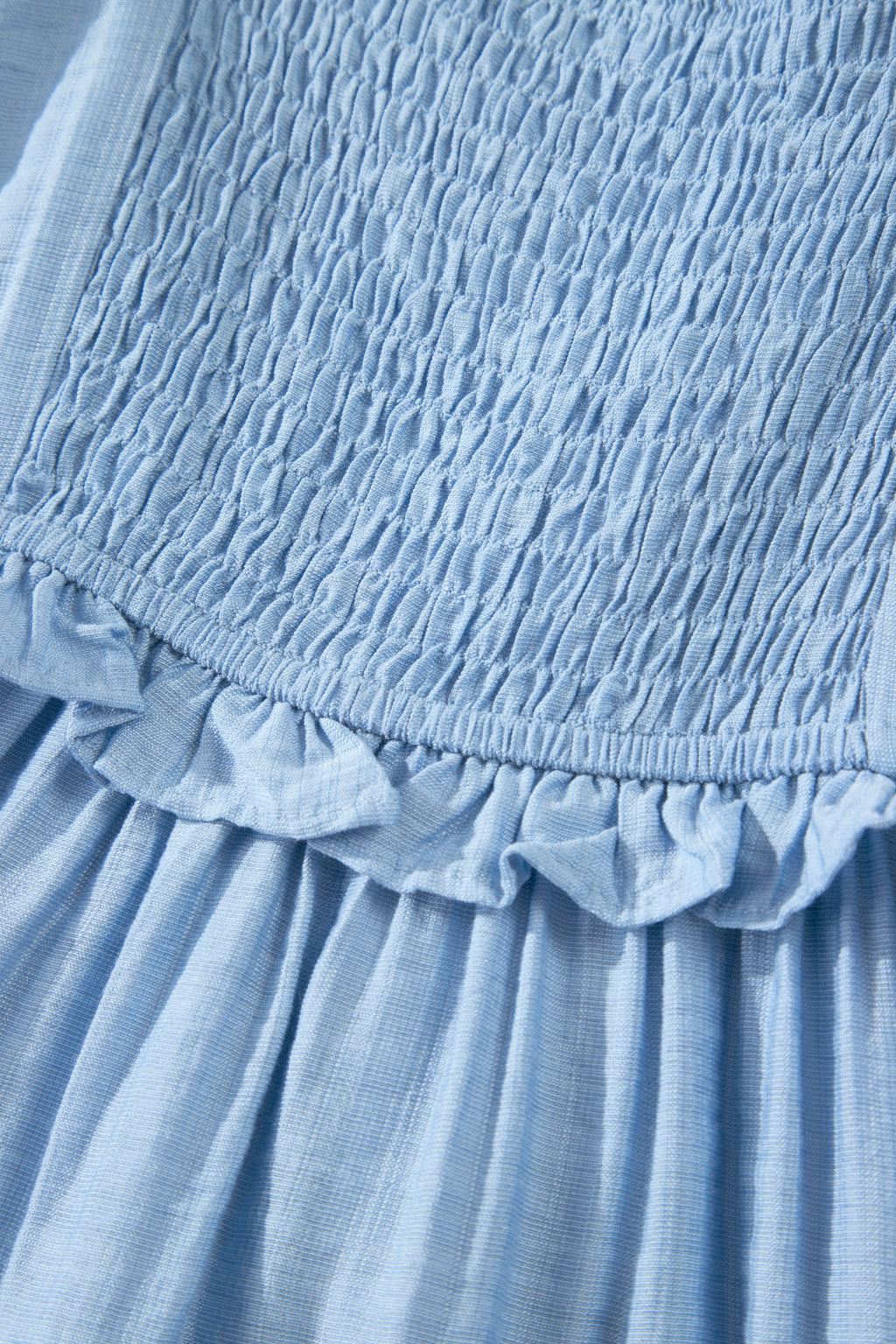 Beau Blue Solid Color Ruffle Trim High Waist Sleeveless Maxi Dress 🇺🇸