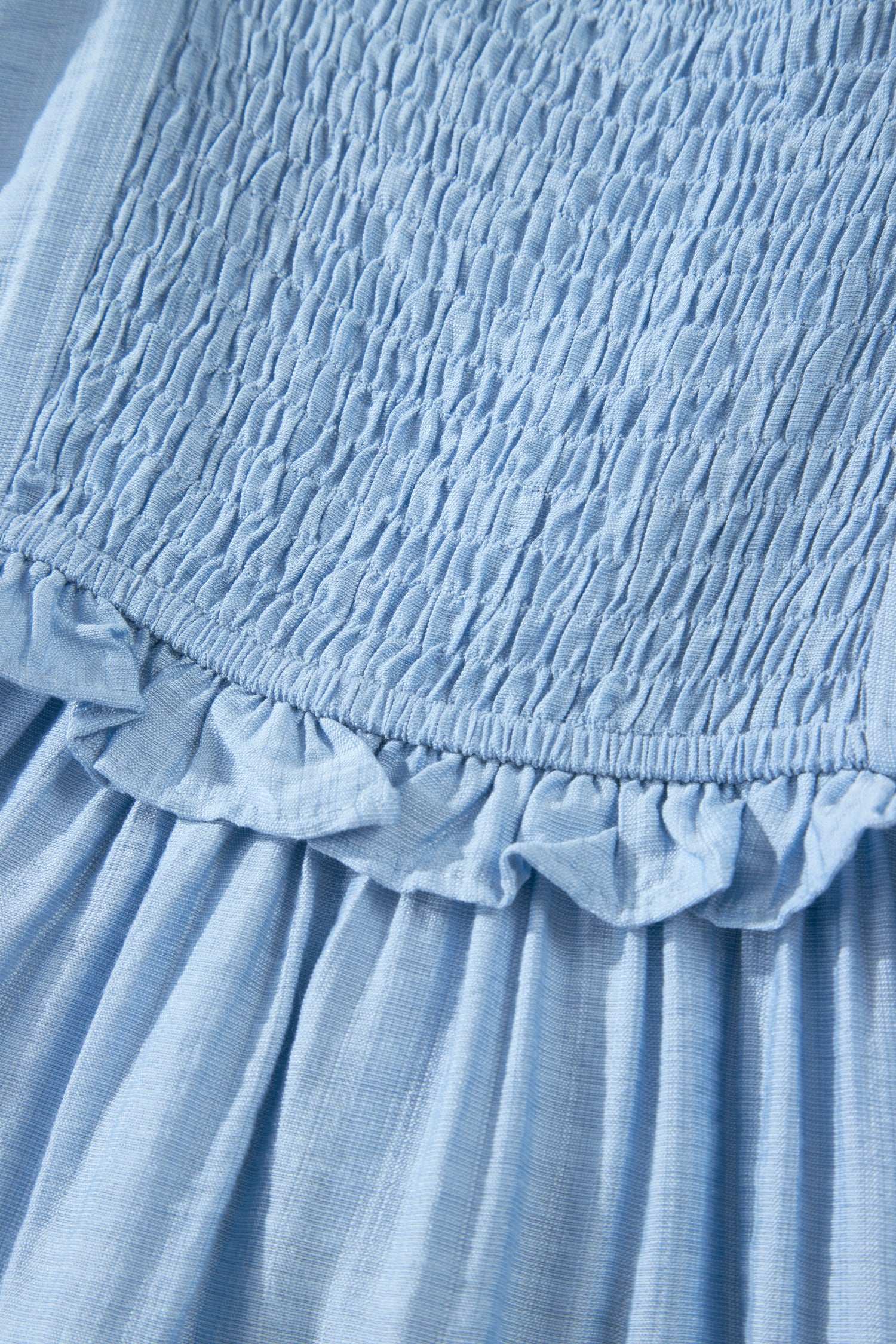 Beau Blue Solid Color Ruffle Trim High Waist Sleeveless Maxi Dress 🇺🇸