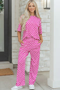 Rose Checkered Print Half Sleeve Tee 2pcs Lounge Pant Set 🇺🇸
