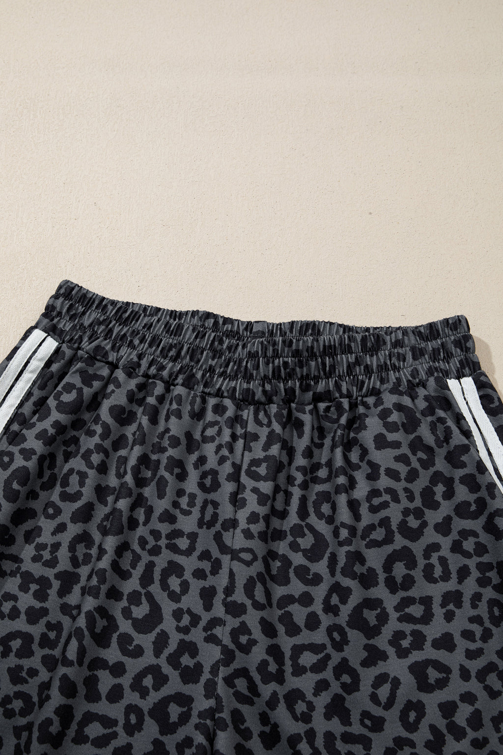 Gray Leopard Print Varsity Striped Detail 3/4 Sleeve Top Shift Pant Set 🇺🇸