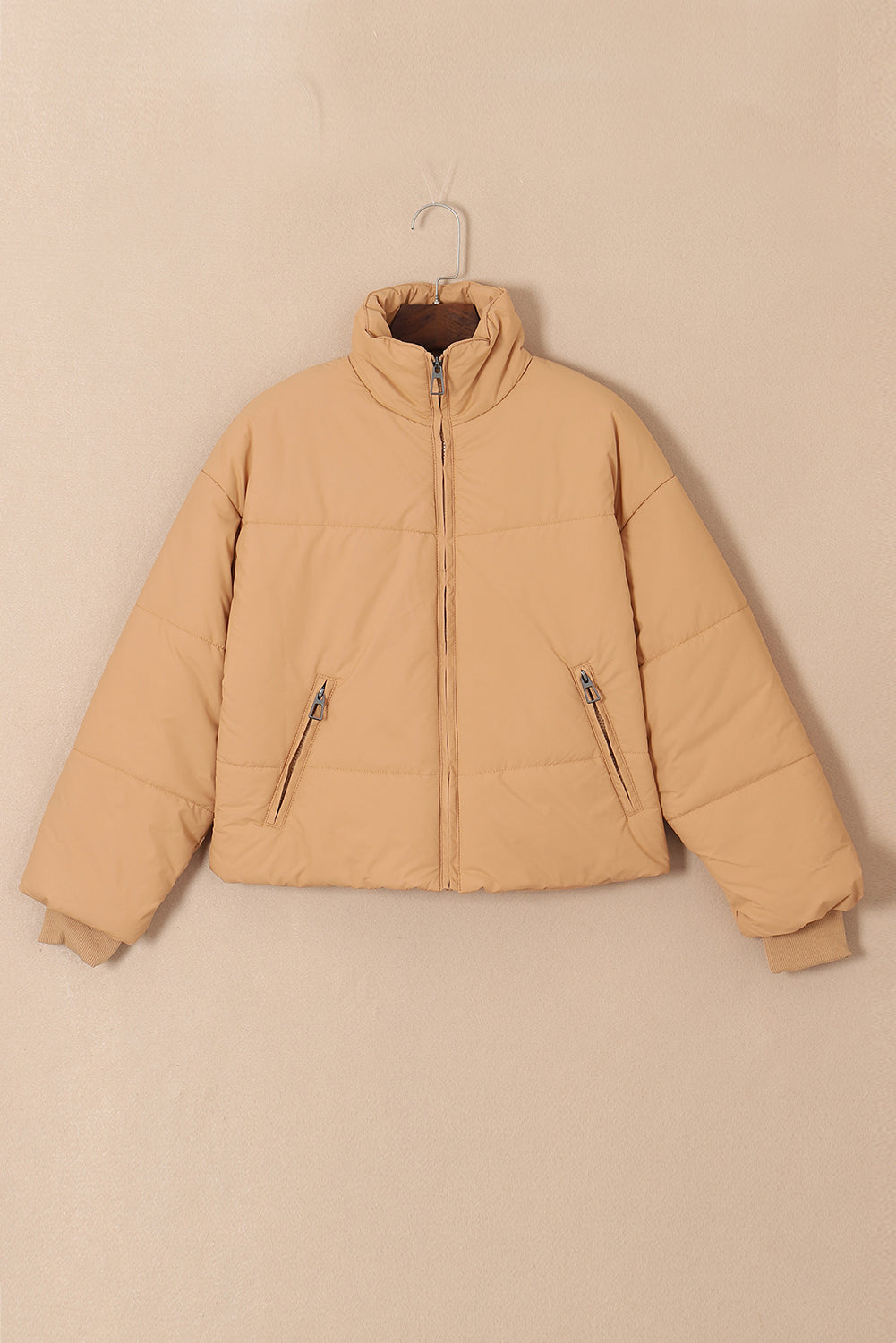 Brown Zip Up Pocketed Puffer Jacket 🇺🇲