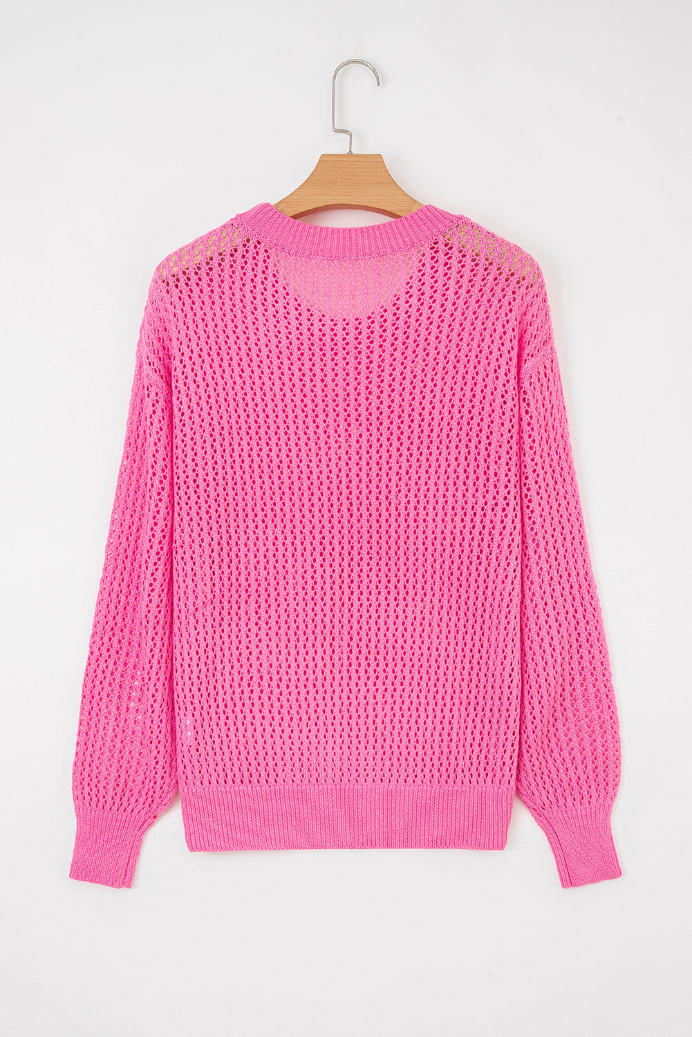 Sachet Pink Sweet Bow Decor Hollow Out Knitted Drop Shoulder Sweater 🇺🇲