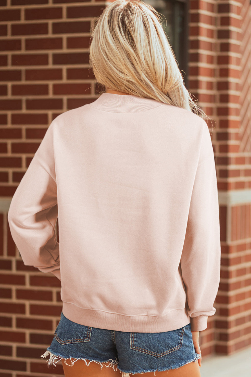 Apricot Pink Floral Pumpkin Graphic Mock Neck Oversized Sweatshirt 🇺🇸
