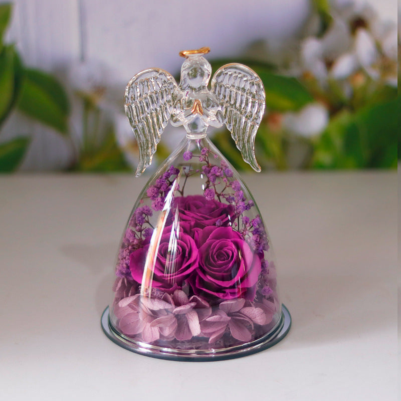 Eternal Flower Gift Box Angel Glass Cover Dried Rose Gift Box For Christmas New Year Valentine's Day Home Decor 🇨🇳