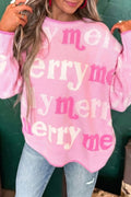 Pink All Over Merry Me Graphic Round Neck Knit Sweater 🇺🇸