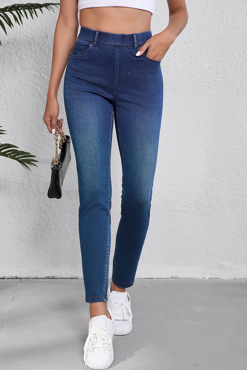 Ashleigh Blue Multiple Pockets Straight Leg Washed Stretchy Knit Casual Jeans 🇨🇳