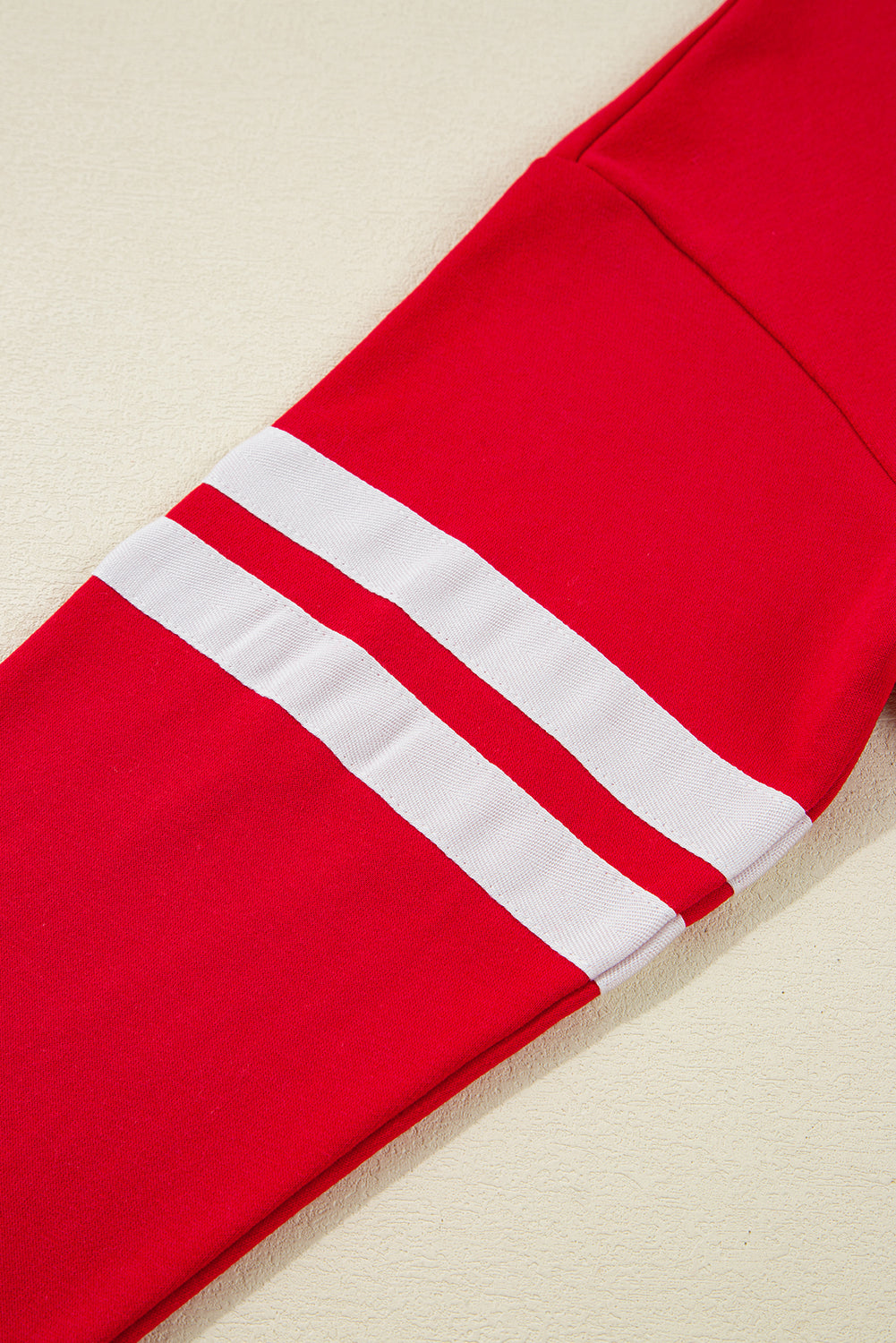 Fiery Red Varsity Striped Sleeve Drop Shoulder Sweatshirt and Short Set 🇺🇲