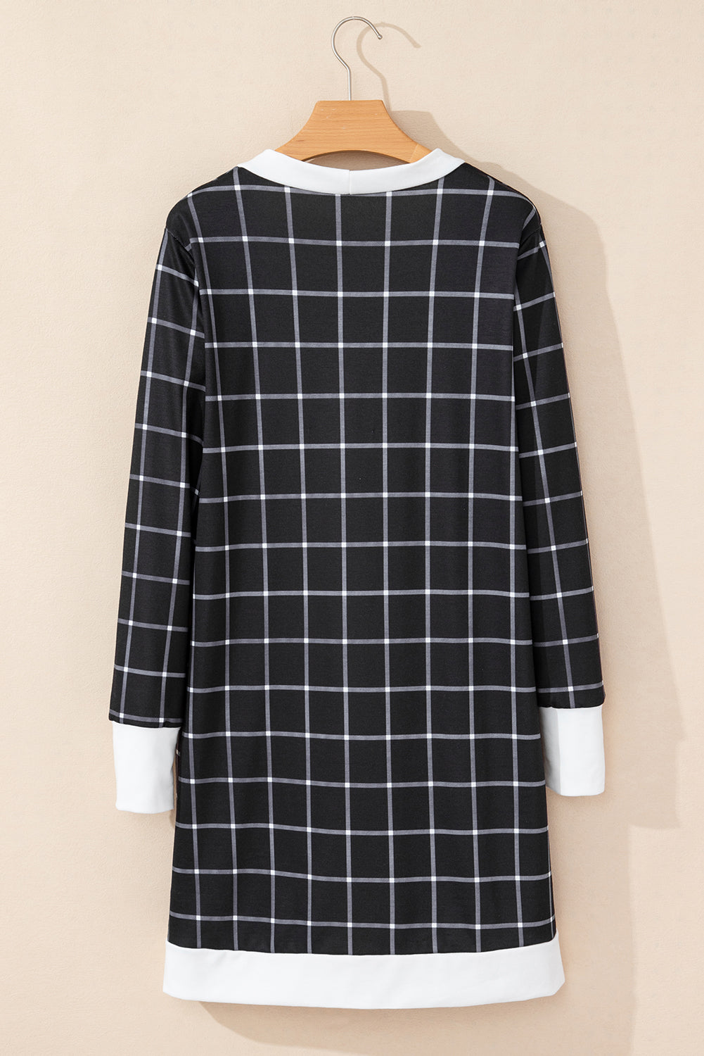 Black Plaid Colorblock Edge Open Cardigan with Pocket 🇨🇳
