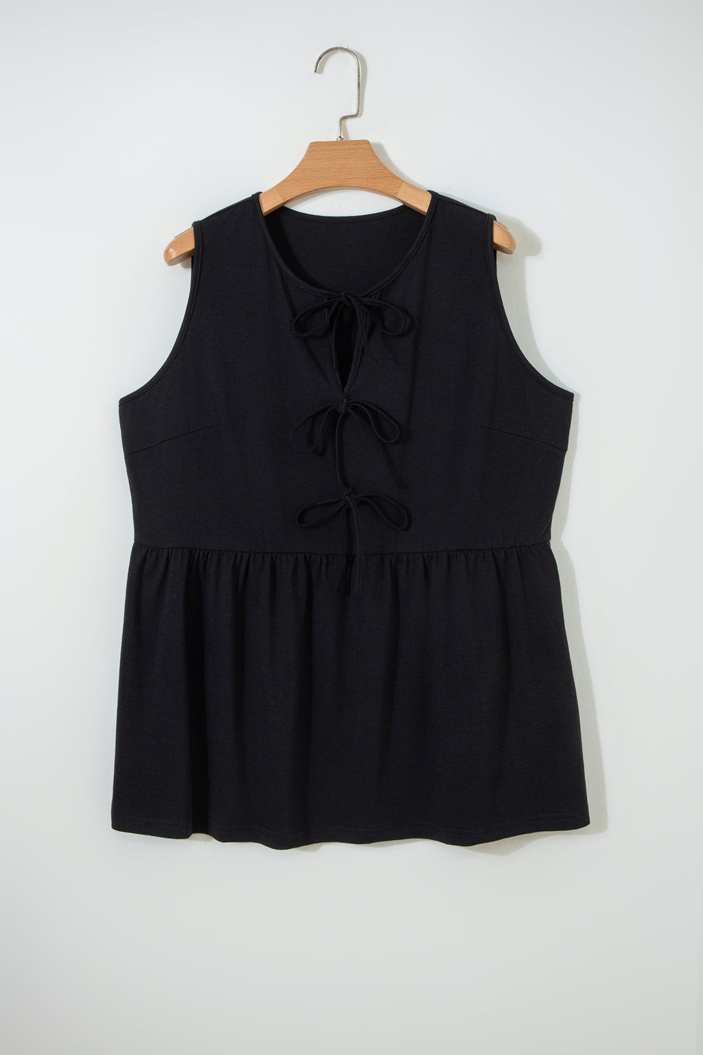 Black Plus Size Solid Color Bow Tie Peplum Tank Top 🇺🇸