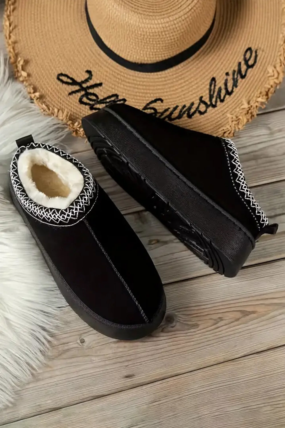 Black Contrast Print Suede Plush Lined Snow Boots 🇺🇸