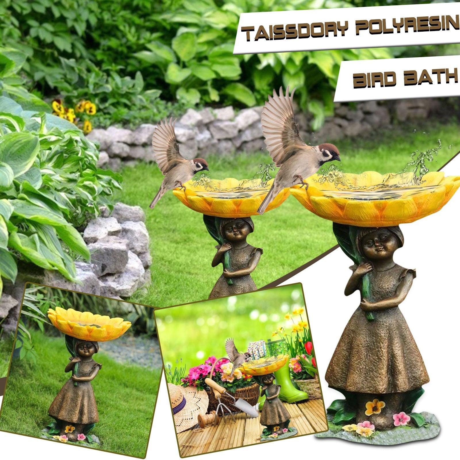Resin Sunflower Bird Bath Ornament Garden Garden Gnome Crafts 🇨🇳