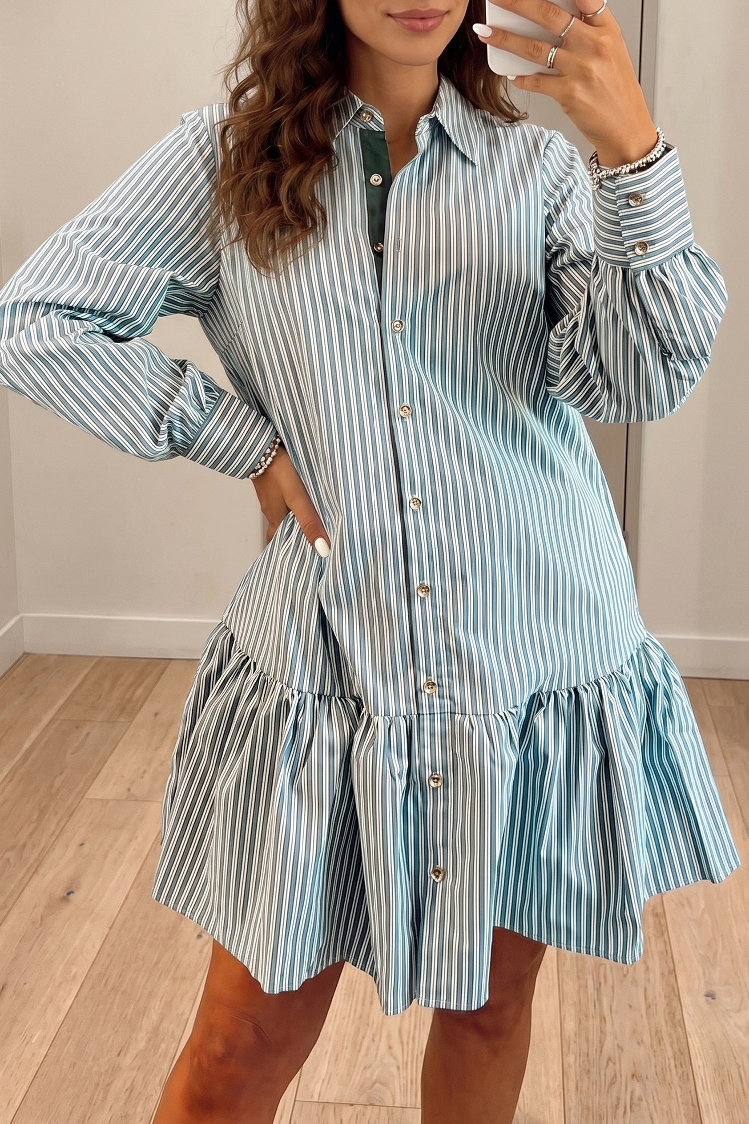 Green Stripe Striped Shift Long Sleeve Dress 🇺🇸