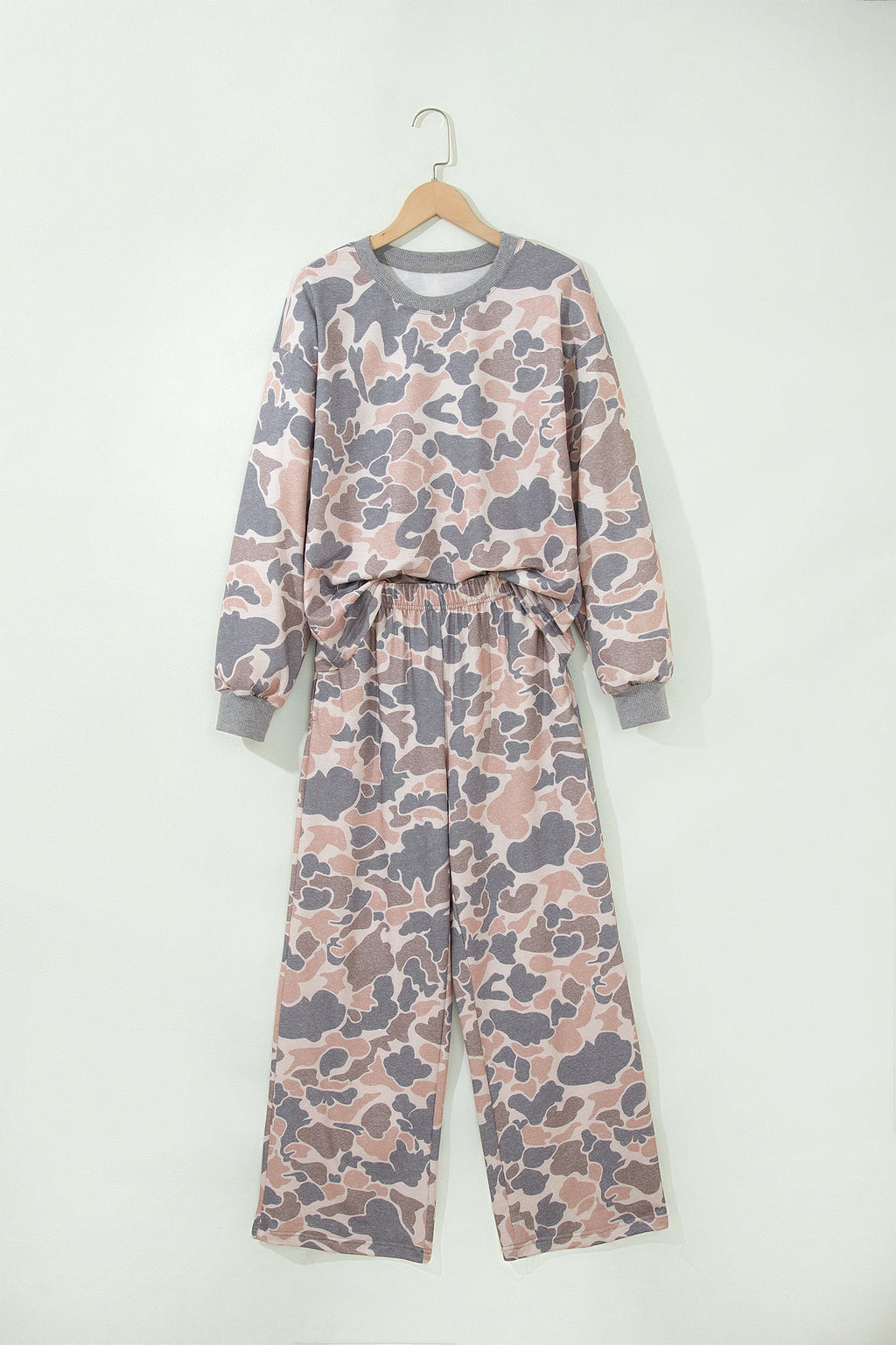Multicolour Camouflage Print Long Sleeve Top Loose 2pcs Pants Set 🇺🇸