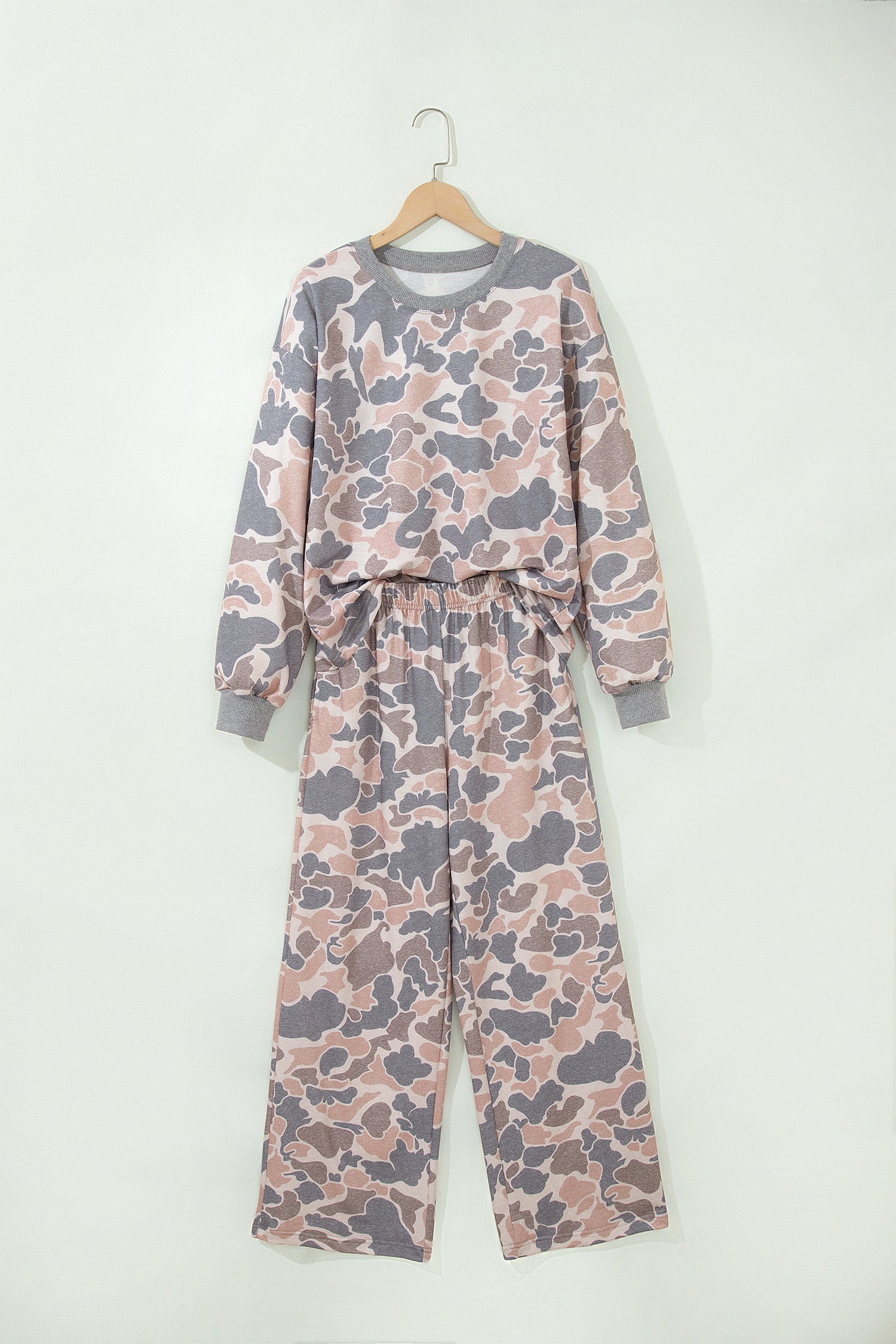 Multicolour Camouflage Print Long Sleeve Top Loose 2pcs Pants Set 🇺🇸