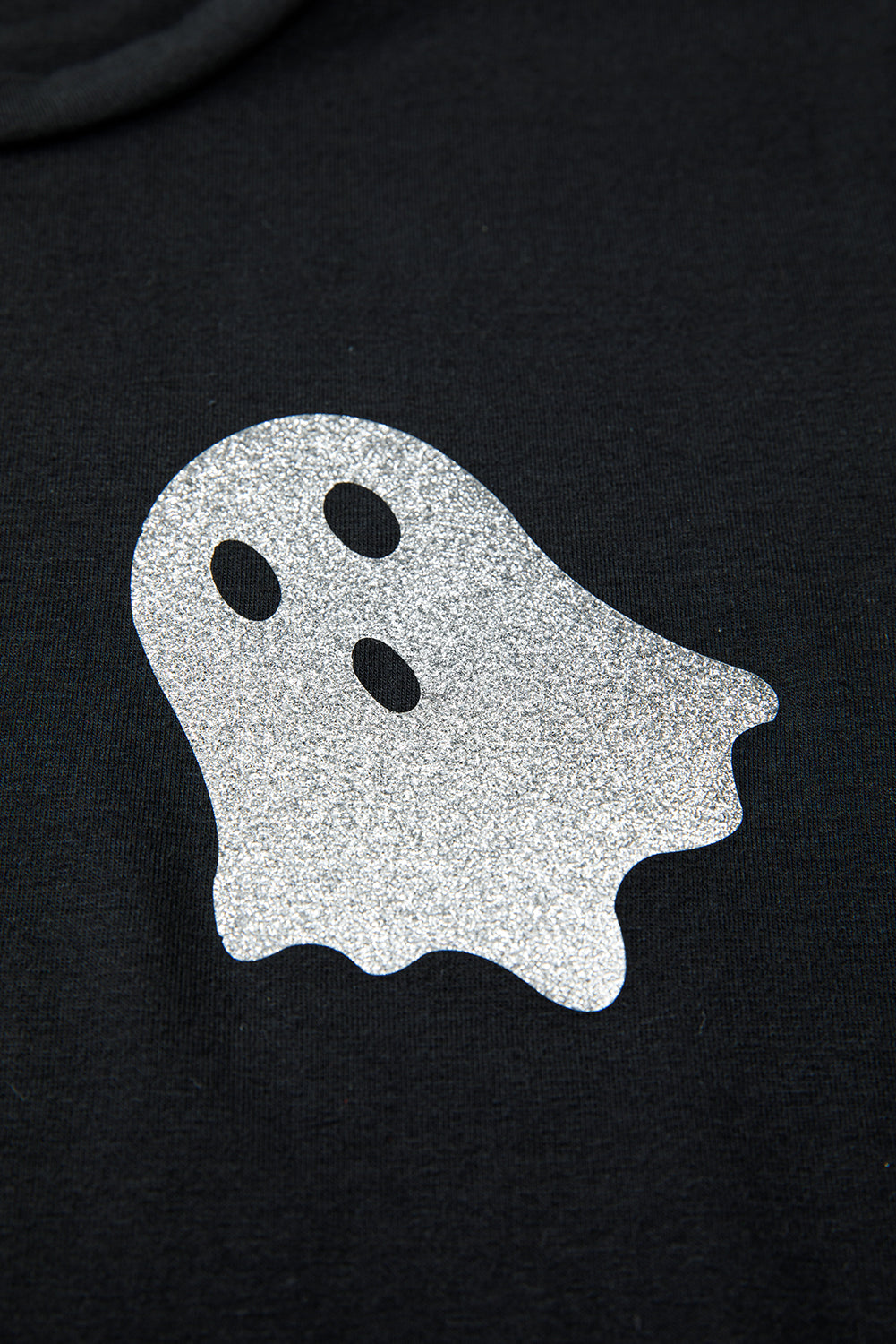 Black Glitter Ghost Pattern Crew Neck Halloween T Shirt 🇺🇸