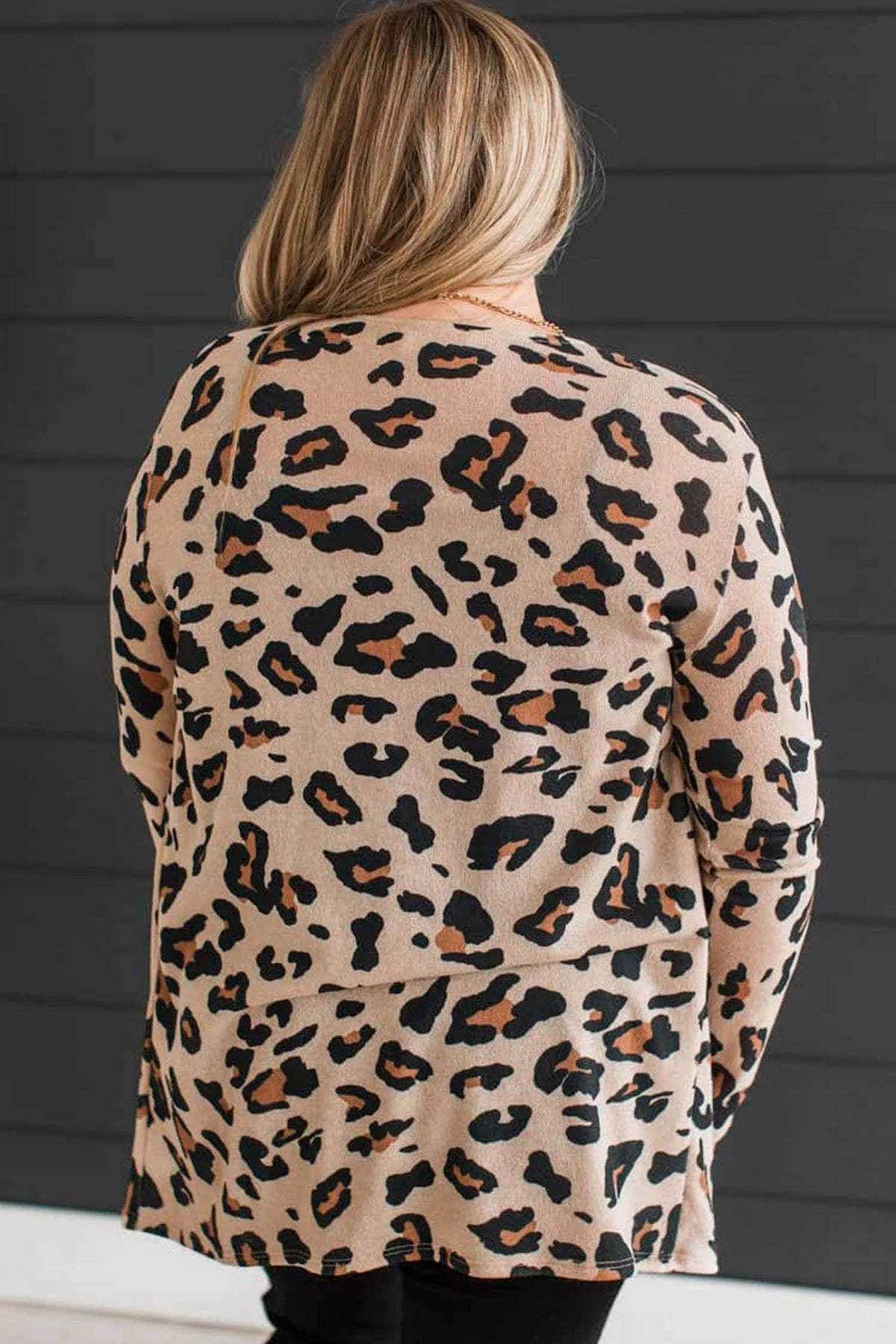 Khaki Leopard Print Long Sleeve V Neck Tunic Plus Size Cardigan 🇺🇸