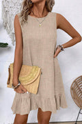 Smoke Gray Knot Scoop Back Ruffle Hem Sleeveless Mini Dress 🇨🇳
