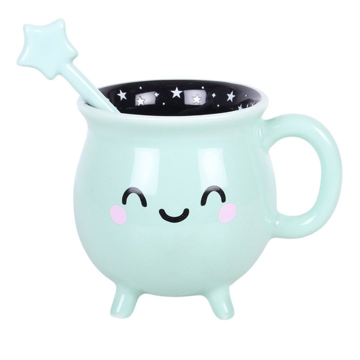Mint Green Cauldron Mug with Wand Stirrer 🇬🇧