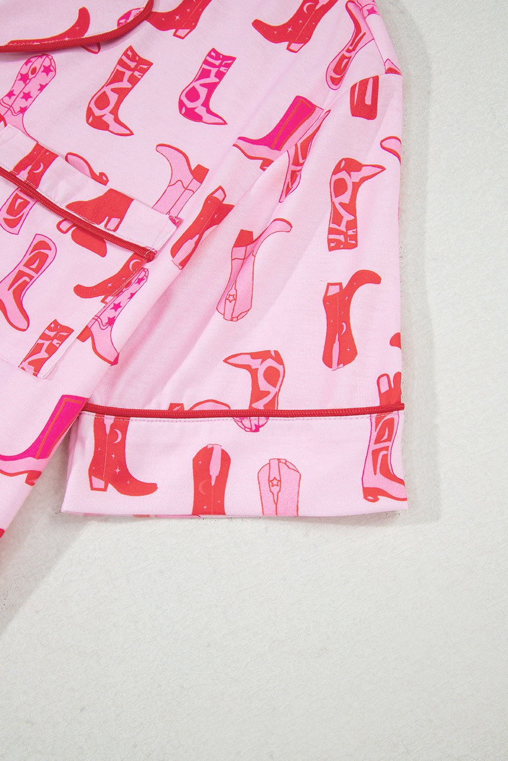 Pink Western Cowgirl Boots Printed Shirt Ruffled Shorts Pajama Set 🇨🇳