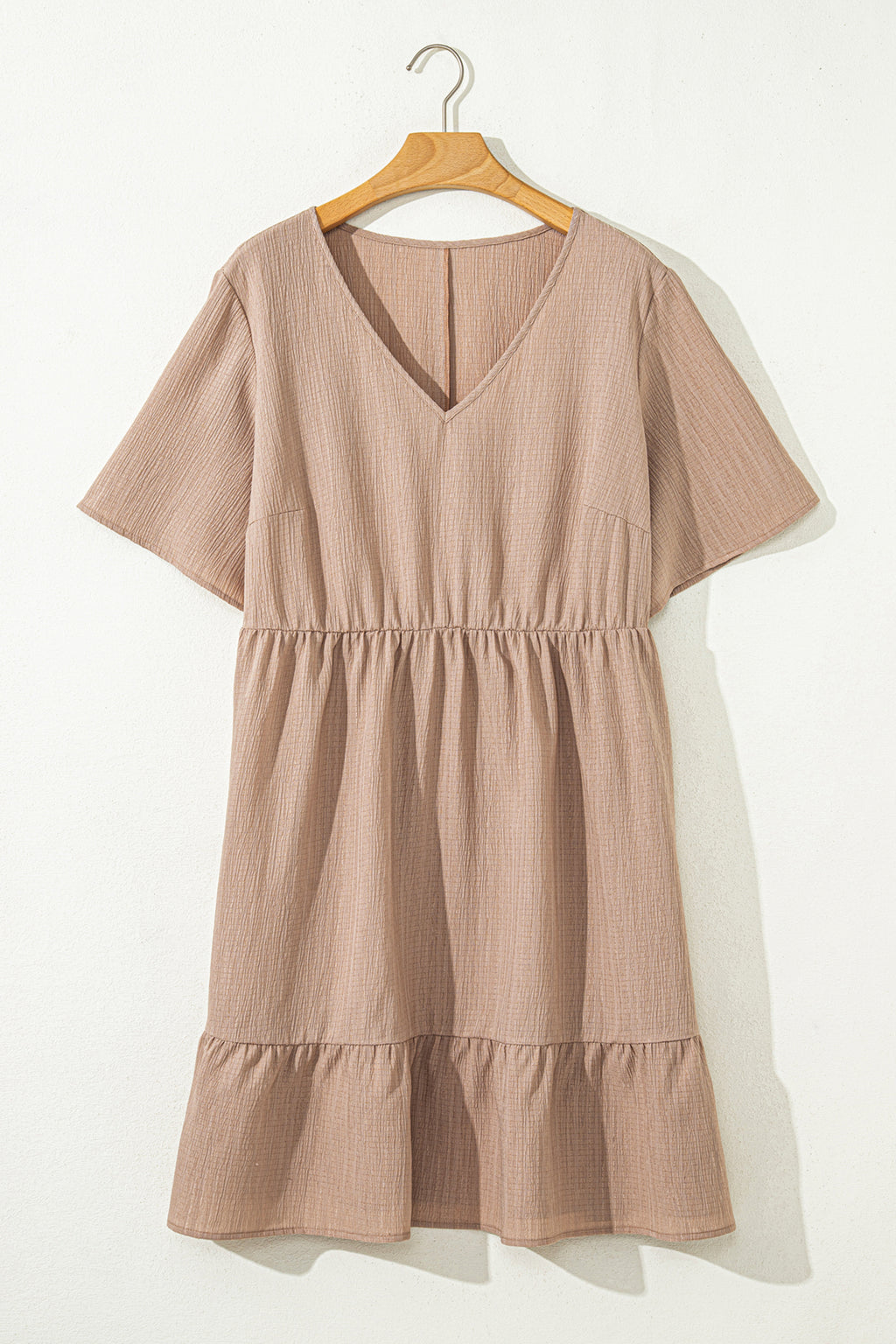 Dark Khaki Plus Size Textured Ruffled Short Sleeve Dress 🇺🇸