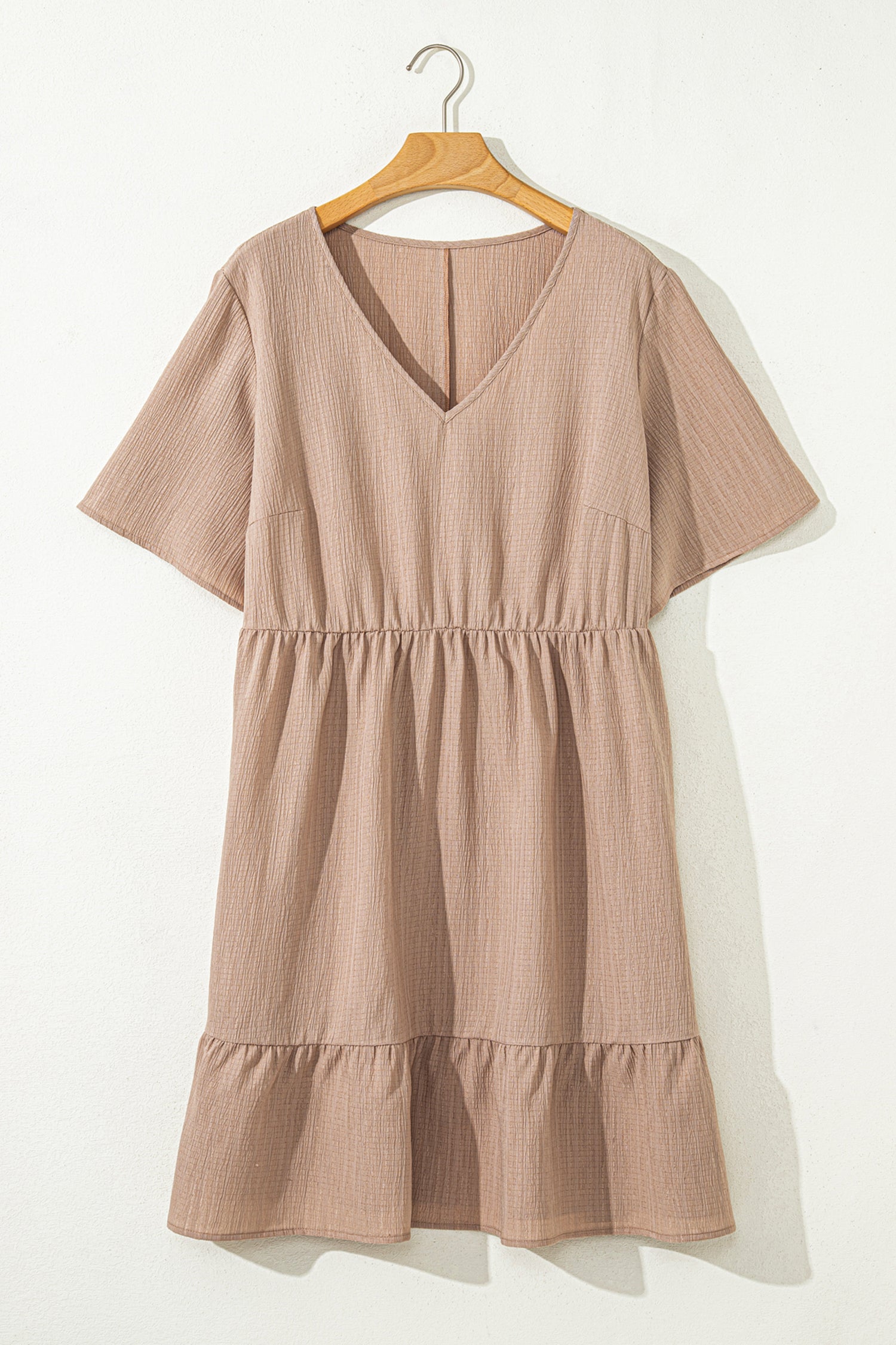 Dark Khaki Plus Size Textured Ruffled Short Sleeve Dress 🇺🇸