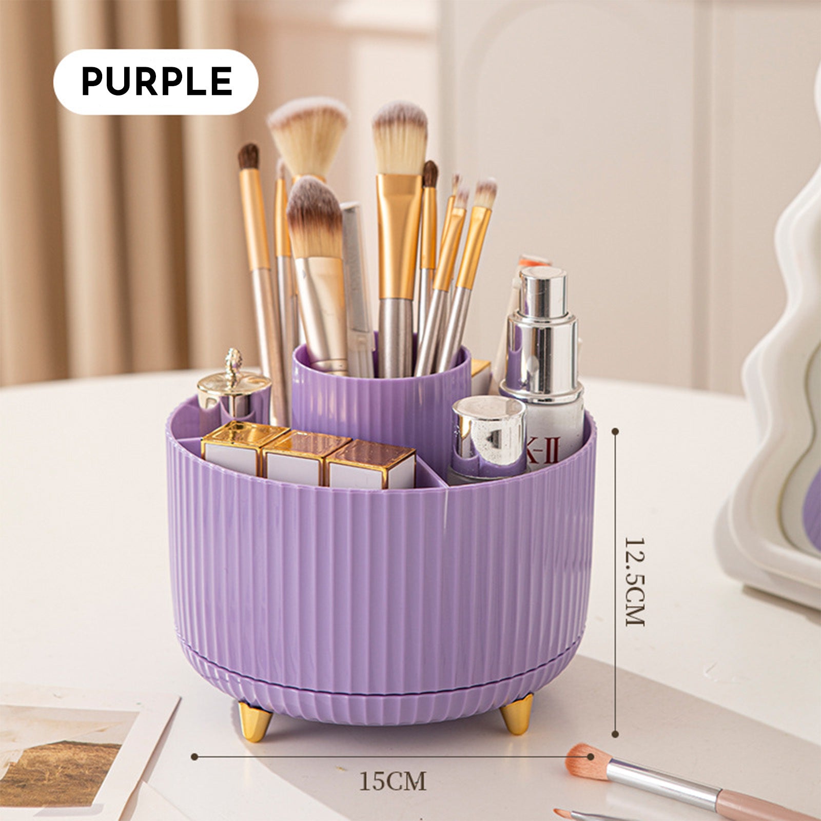 360 Rotating Makeup Brush Holder & Organizer  Countertop Storage For Cosmetics & Skincare 8 Colours 🇨🇳