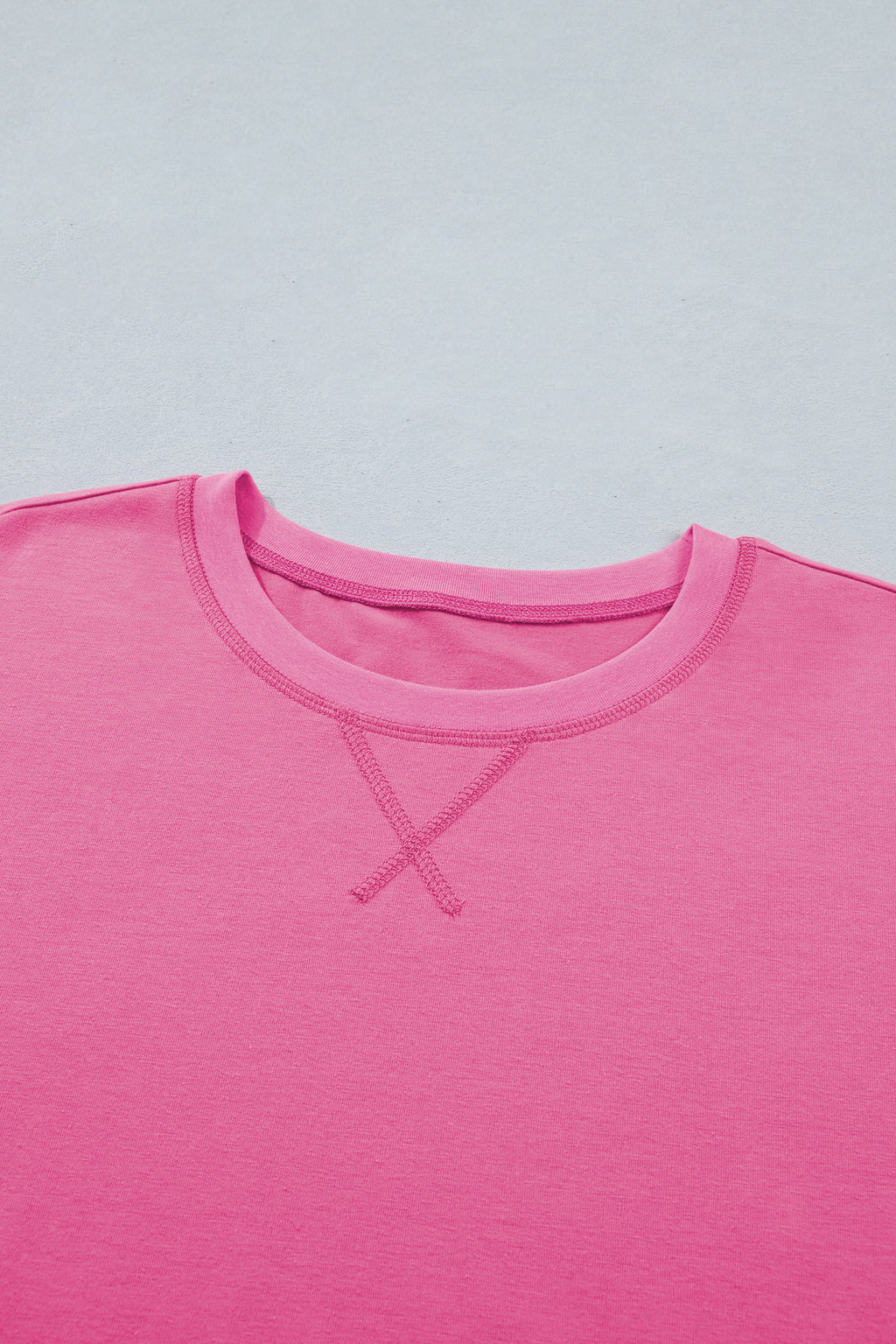 Bright Pink Seam Detail Raw Edge Tee Rainbow Waistband Casual Short Set 🇺🇸
