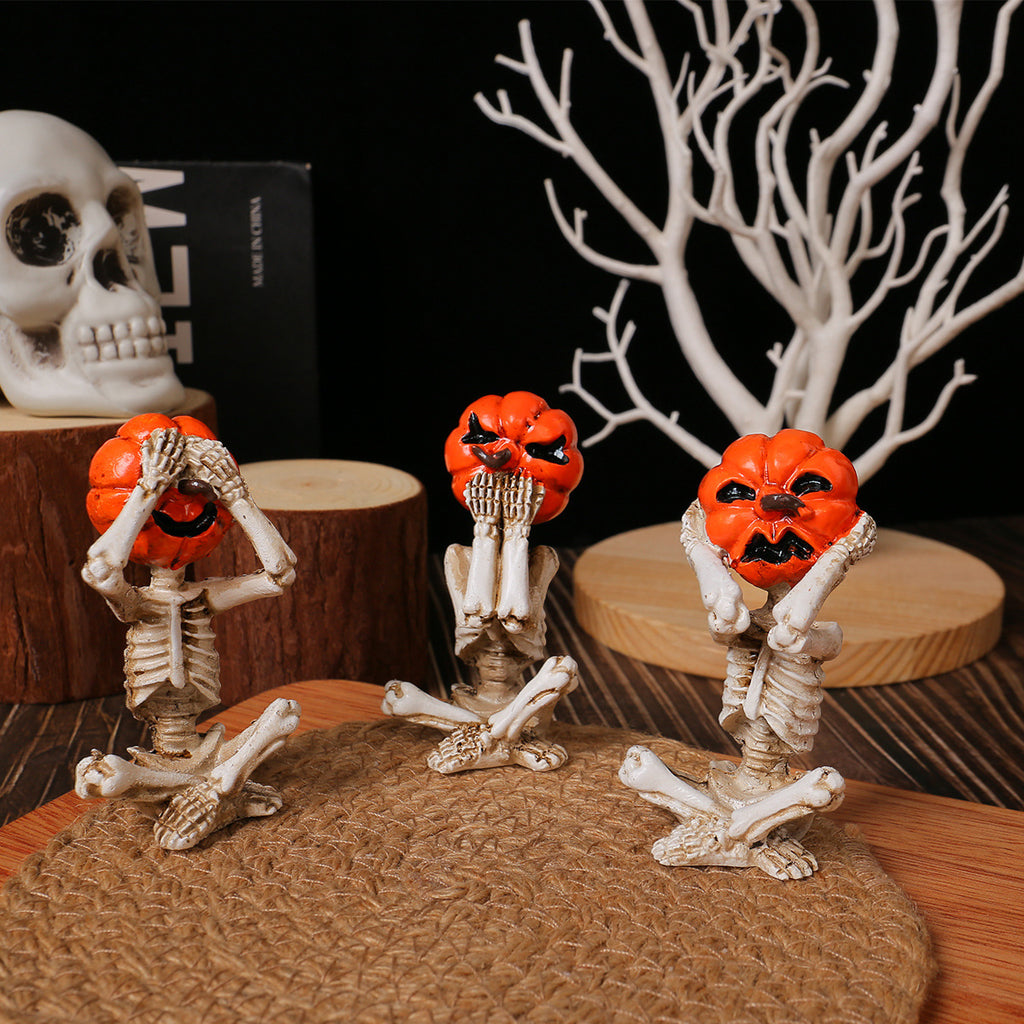 Pumpkin Head Skull Doll Ornaments Home Halloween Layout Props 🇨🇳