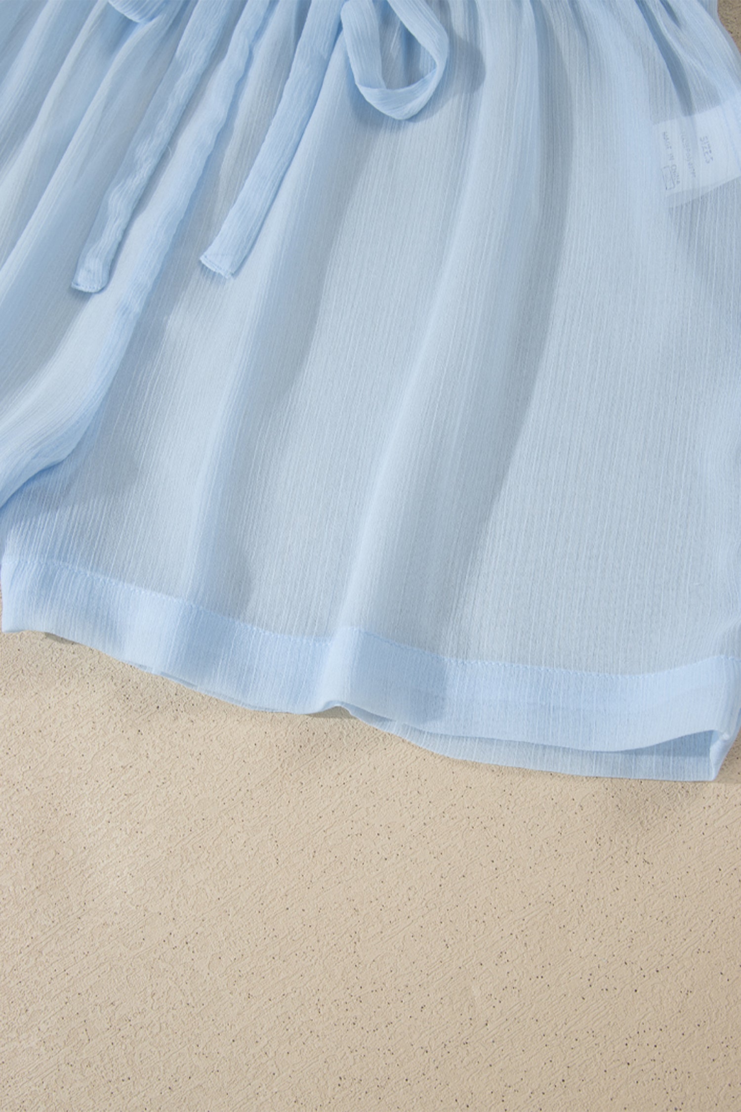 Beau Blue Sheer Tunic Shirt Drawstring Shorts 2pcs Swim Cover Up 🇺🇸