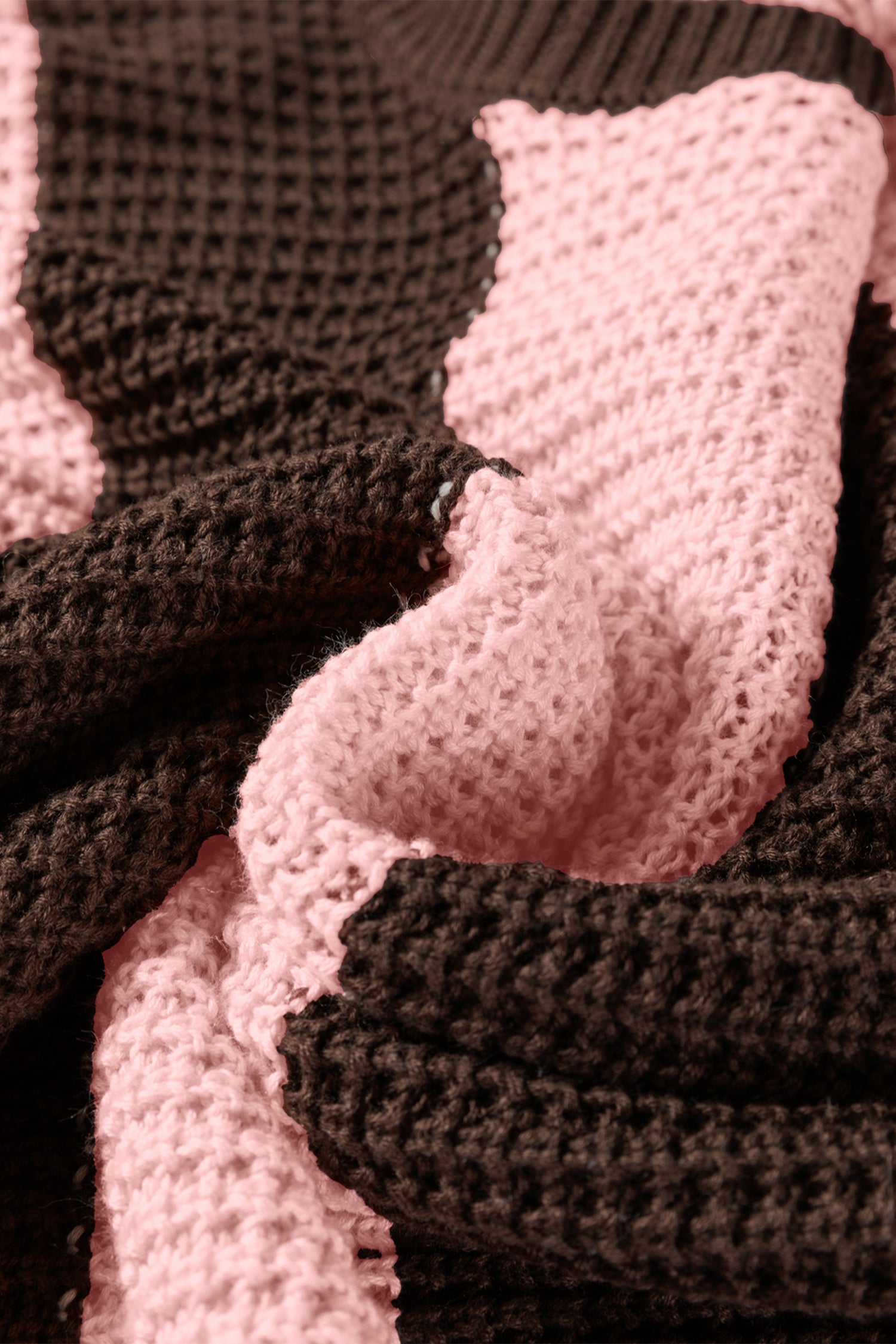 Fushia Striped Color Block Thermal Textured Knit Drop Shoulder Sweater 🇺🇸