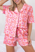Pink Flower Print Short Sleeve Shirt Pajamas Set 🇨🇳