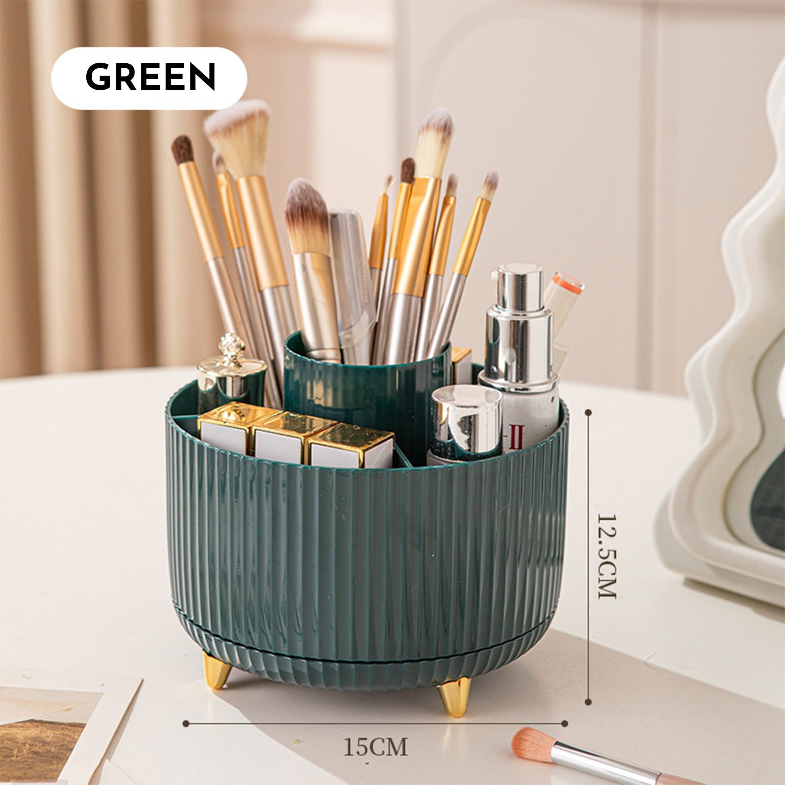 360 Rotating Makeup Brush Holder & Organizer  Countertop Storage For Cosmetics & Skincare 8 Colours 🇨🇳