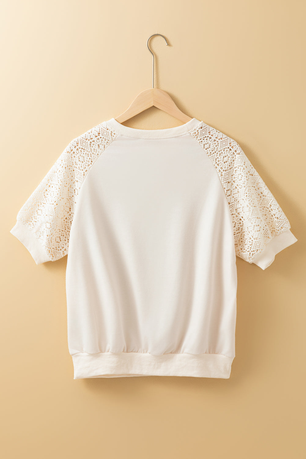 Jet Stream Lace Crochet Short Sleeve Round Neck T Shirt 🇺🇸