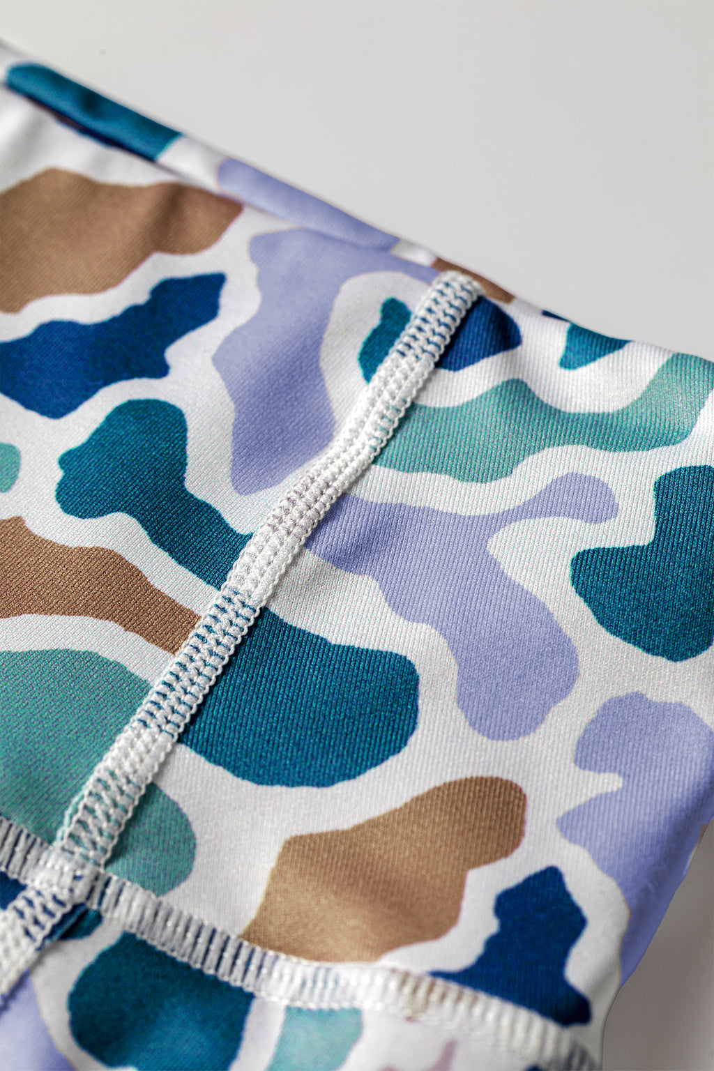 Blue Abstract Camo Printed Seam Detail Biker Shorts 🇺🇸