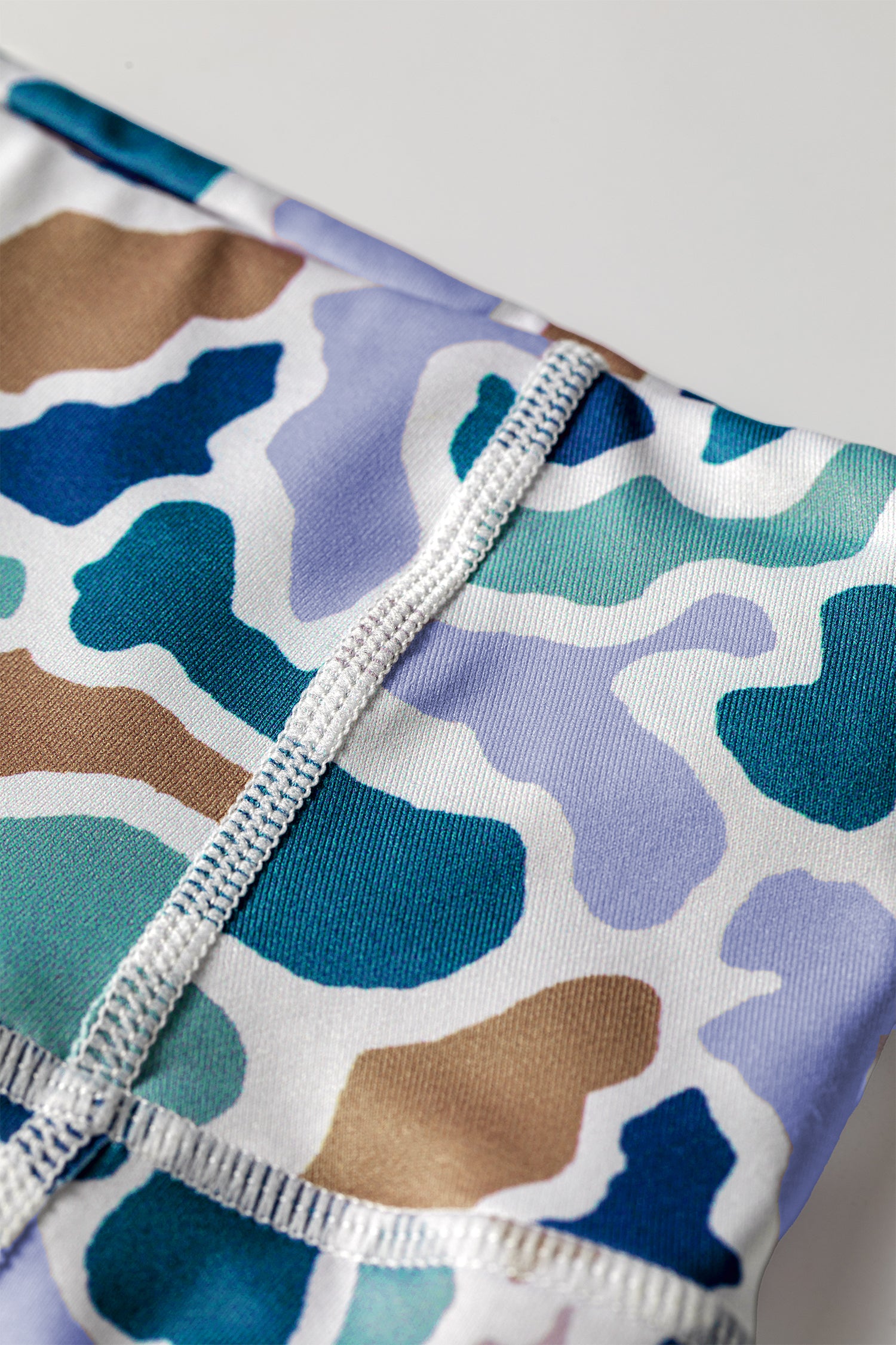 Blue Abstract Camo Printed Seam Detail Biker Shorts 🇺🇸