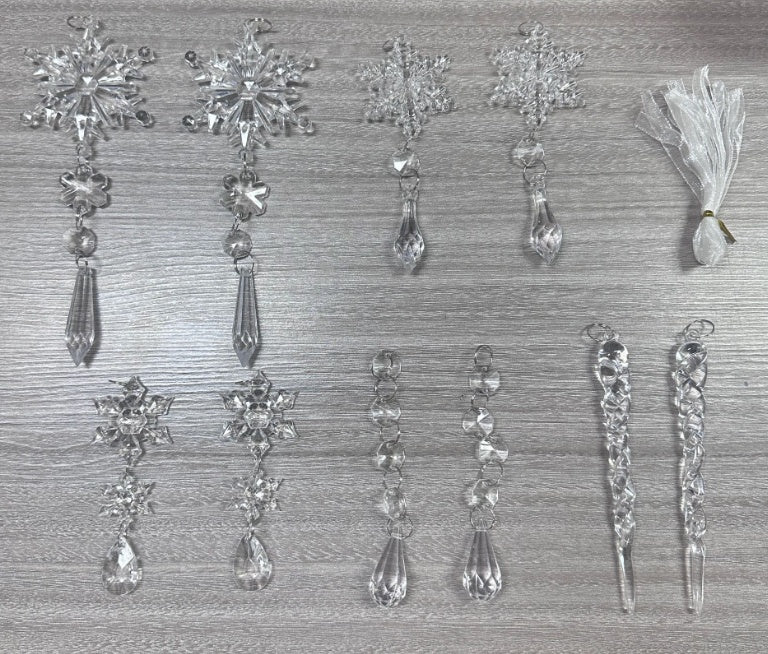 10pcs Christmas Tree Hanging Pendants Acrylic Ice Strip Snow Ceiling Xmas Ornaments New Year Christmas Decoration Home Decor 🇨🇳