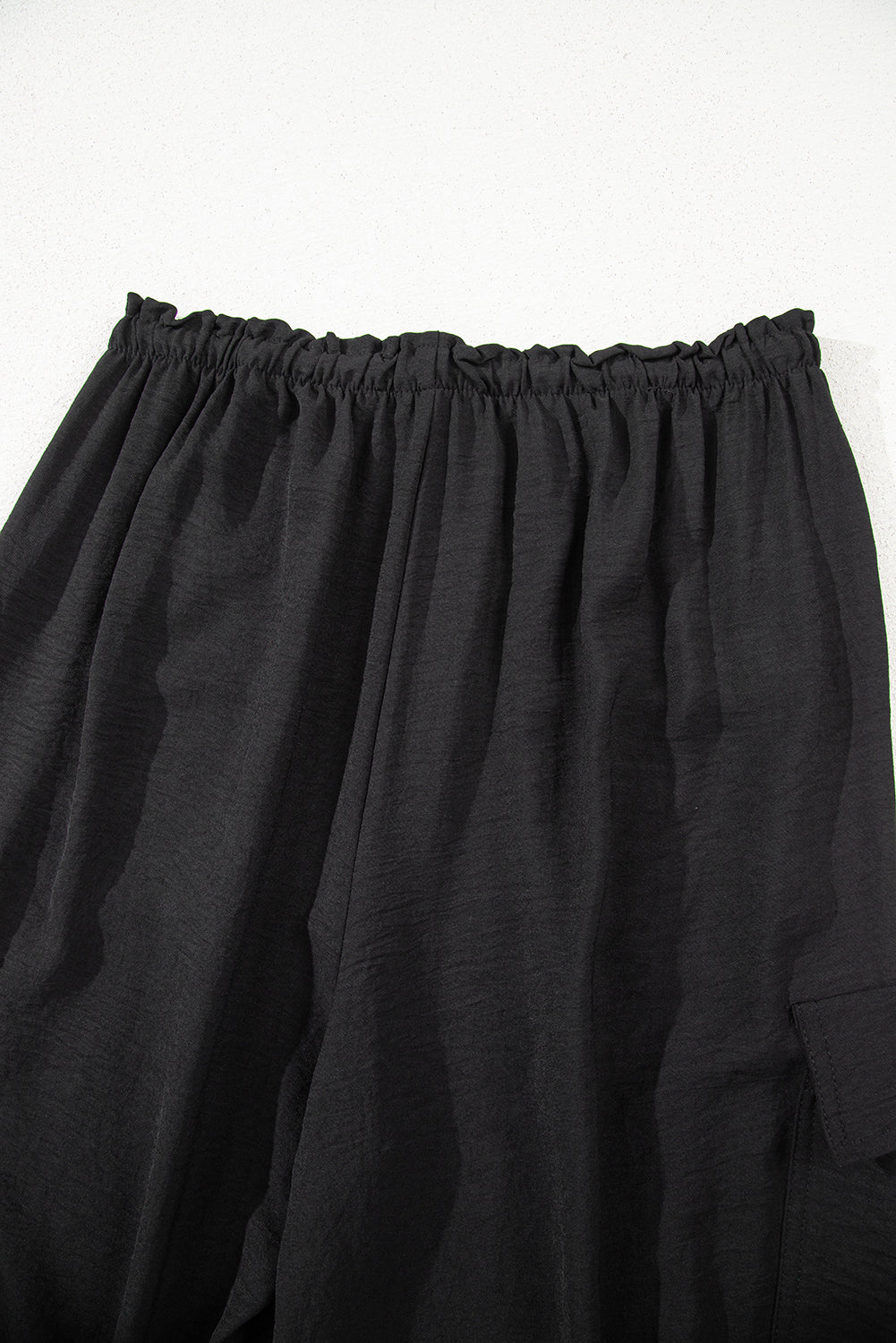 Black Drawstring Frilled Waist Wide Leg Utility Trousers 🇺🇲