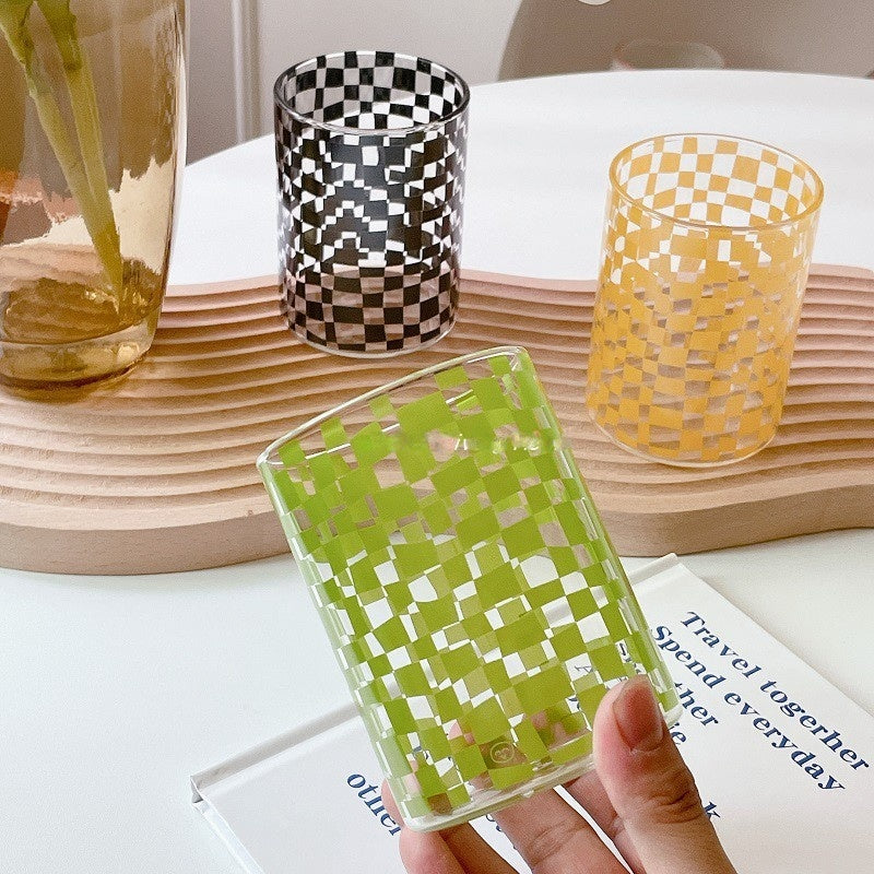 Nordic Fashion Matrix Plaid Glass Handmade Heat Resistant Glass tumbler 🇨🇳