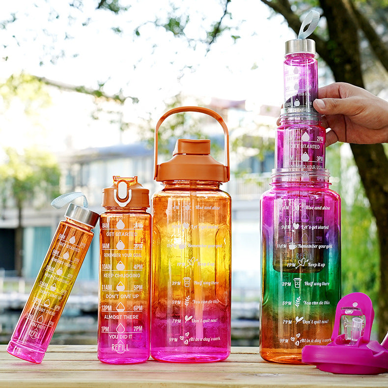 3-in-1 Plastic Straw Double Drink Translucent Outdoor Sports Bottle 🇨🇳